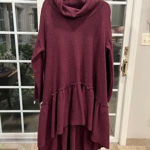 Free People Merano Wool asymmetrical dress Burgundy Med Excellent condition